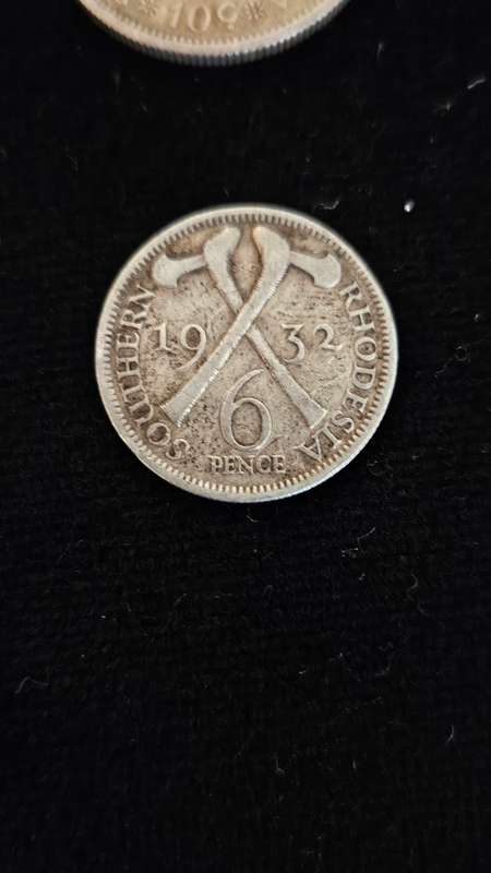 1963 SA 10 Cents 50% Silver Coin plus 1932 Rhodesia 6 Pence 92.5% Silver Coin