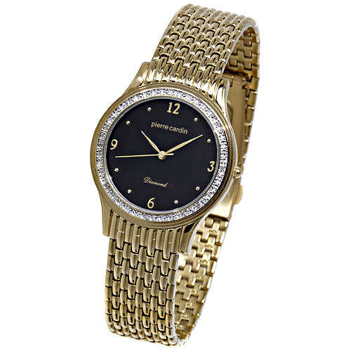 PIERRE CARDIN **AUTHENTIC GOLD-TONE DIAMOND ACCENTED WATCH