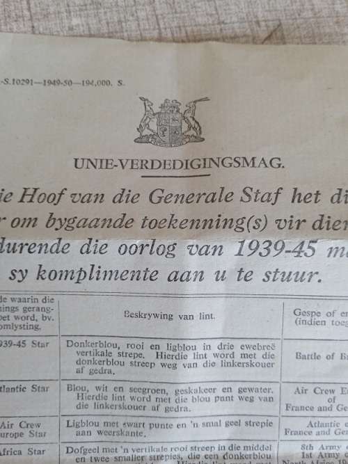 Document about WW2 medals