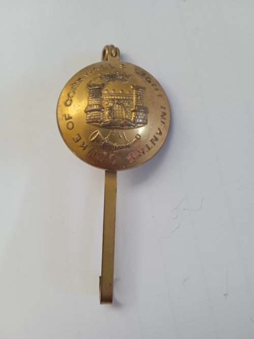 Duke of Cornwall`s light Infantry button on Rolled gold tie clip/pin