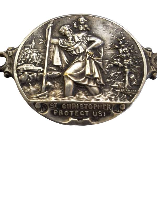 Antique 1920`s Saint Christopher car dashboards protector plaque