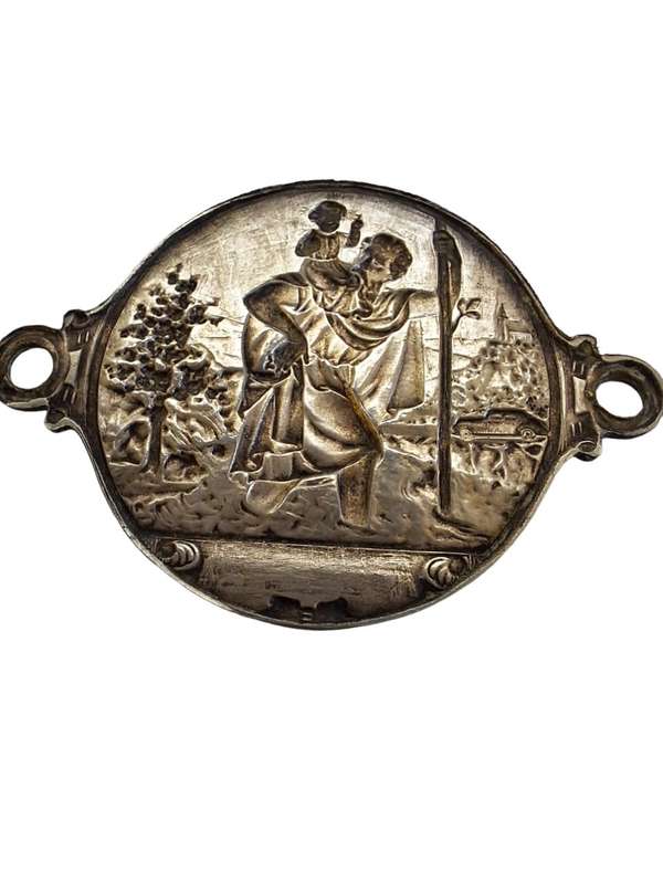 Antique 1920`s Saint Christopher car dashboards protector plaque