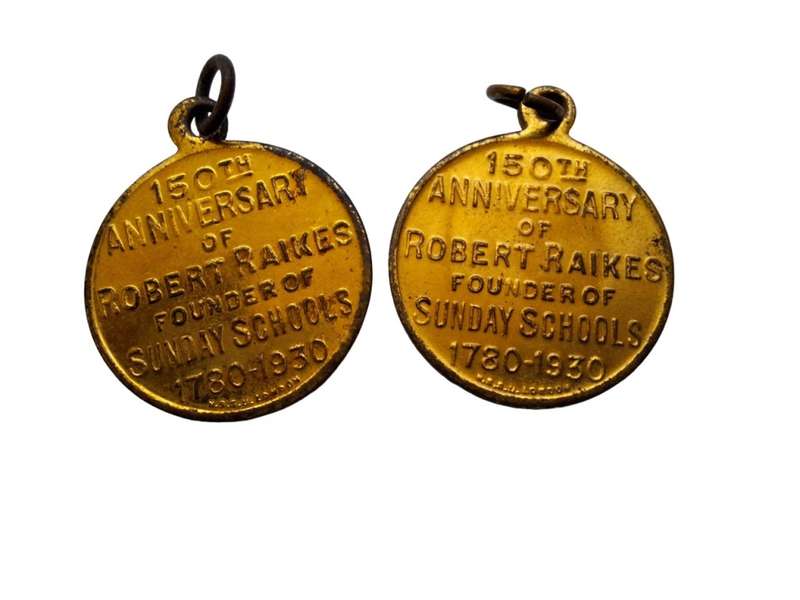 2 x Robert Raikes, founder of Sunday school medals 1930