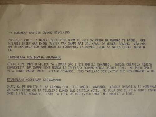 SWAPO SAFE PASS - SIGNED BY BRIG AJM JOUBERT O/C SECTOR 10 - LATER O/C. SPECIAL FORCES -