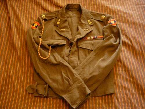 BUNNY JACKET/BATTLE DRESS SA ENGINEERS-WITH LANYARD & CLOTH ENG. SCHOOL FLASHES - MOTH EATEN