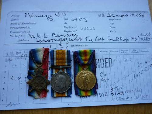 TRIO TO GG PIENAAR - 10TH DMR & 13TH MTD RIFLES (NORTHERN TRANSVAAL MTD RIFLES) & SERVICE CARD