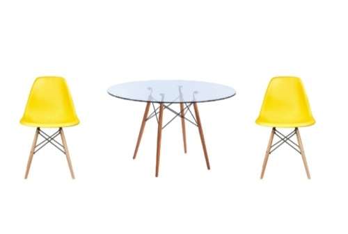80cm Glass table with wooden legs