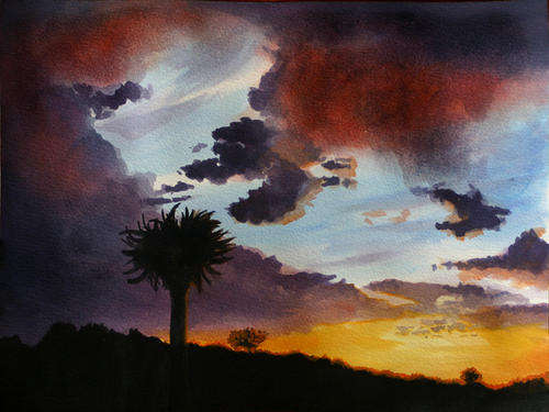 Sunset over Namibia - A Watercolour Painting