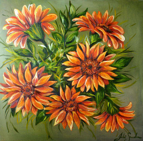 Orange Daisies - A fabulously bright and cheerful oil painting!