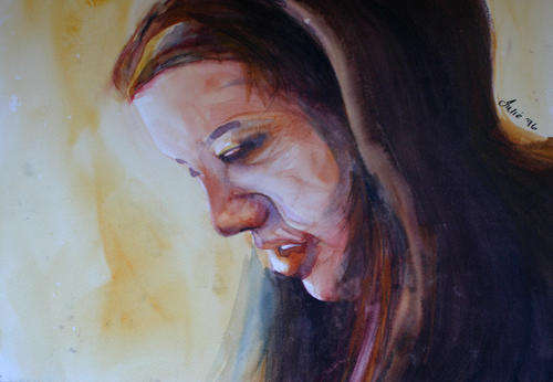 A SELF PORTRAIT BY JULIE SNEEDEN - WATERCOLOUR