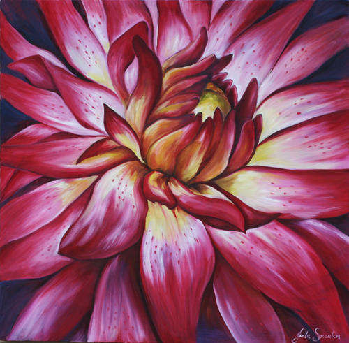 THE PINK DAHLIA - A Wonderfully bright and cheerful painting! LARGE CANVAS! Starting at R1!!!