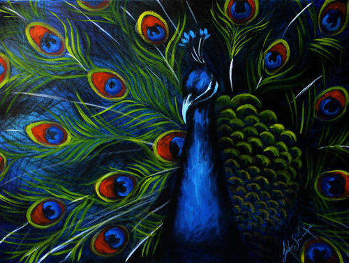 PEACOCK ON BLUE PAINTING! STARTING AT R1 ONLY!
