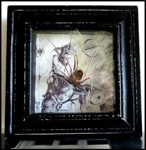 Original Surrealism: `Possum` by SA Surrealist Ras Steyn Lead Pencil and Found Object Overlay (1of1)