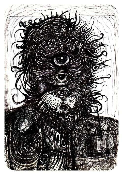 `Weapon of Mass Surveillance` by SA Surrealist Ras Steyn - Pen/Ink Drawing - 140mmx200mm - Signed