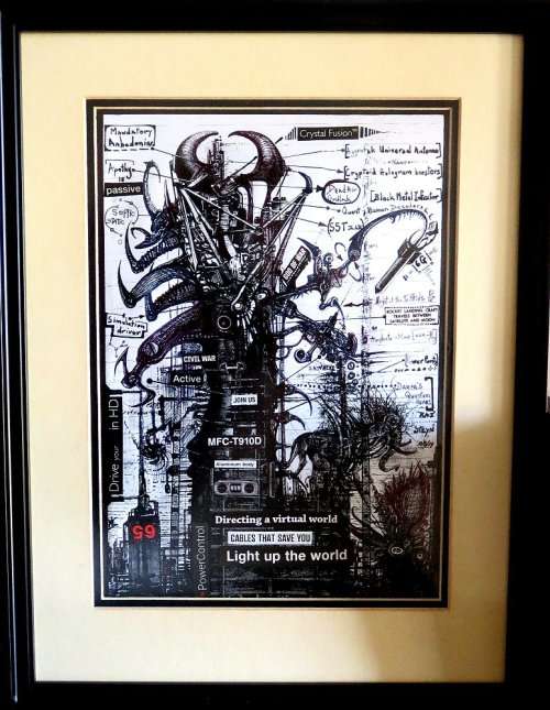 DARK TOWER  SA Surrealist Artist Ras Steyn - Mixed Medium Drawing - A3 Signed and Certified 1/1