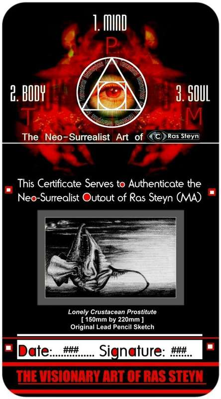 Abstract Surrealism: `Lonely Crustacean Oracle` by Notorious SA Artist Ras Steyn - Original Drawing