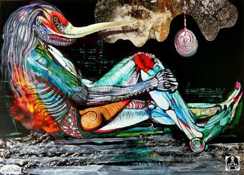FUNKY MONSTERS SERIES: The Seedy Narwhale Starling` by SA Artist Ras Steyn - A3 in Size*