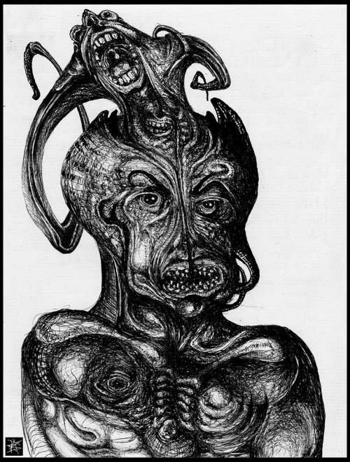 Surrealist Pen Sketch `Biomorphic Vision of a Scrap-Metal Connoiseur` by Surrealist Pioneer R. Steyn