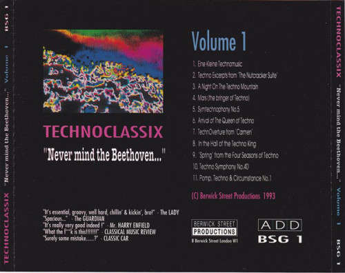 TECHNOCLASSIX: Volume 1 - CD Format - 1993 RELEASE - Berwick Street Productions - CDDGR 12430 - VG+