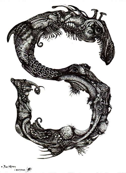 Original Drawing: Title: `S` stands for Serpent by  SA Artist Ras Steyn  - SALE ITEM 50% OFF
