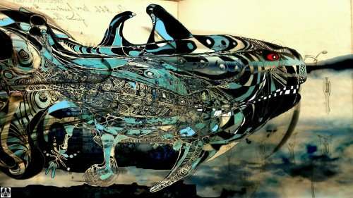 `Jonah the Great Blue Bullshark` by Contemporary Surrealist Ras Steyn - LARGE PREMIUM Canvas Print