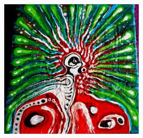 Esoteric Art: `Alex Ruptures his Cranium Again` 150mmx150mm - Acrylic and Laquer Coated Canvas 1/1