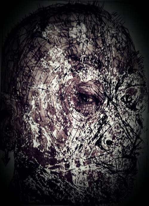 `Eliminating the Toxic Visage` - A5 pen Sketch on Paper - Digitally Re:Imagined Print 340mm x480mm