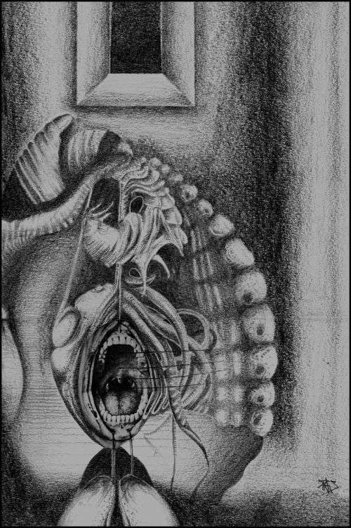 Original Drawing - Title: `The Vegetative Troll` by South African Surrealist Ras Steyn - Lead Pencil