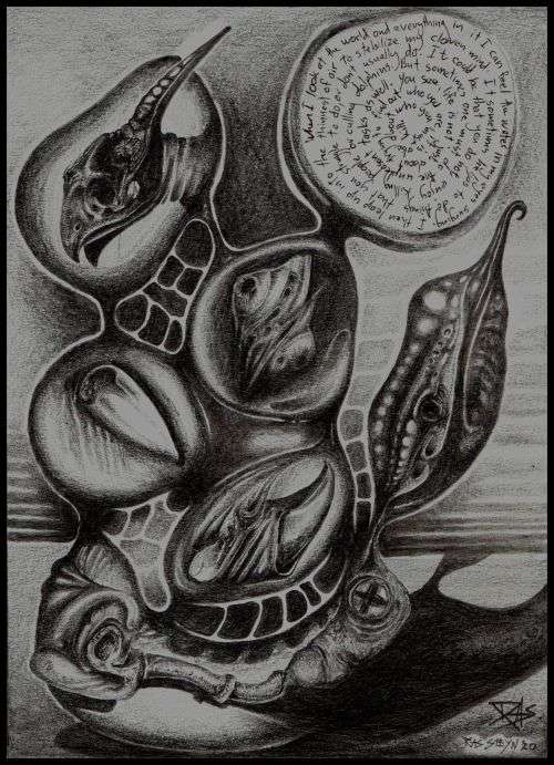 Original Drawing ` Organ Donor` by Surrealist Pioneer Ras Steyn - Approx Size A4 - 1X ONLY