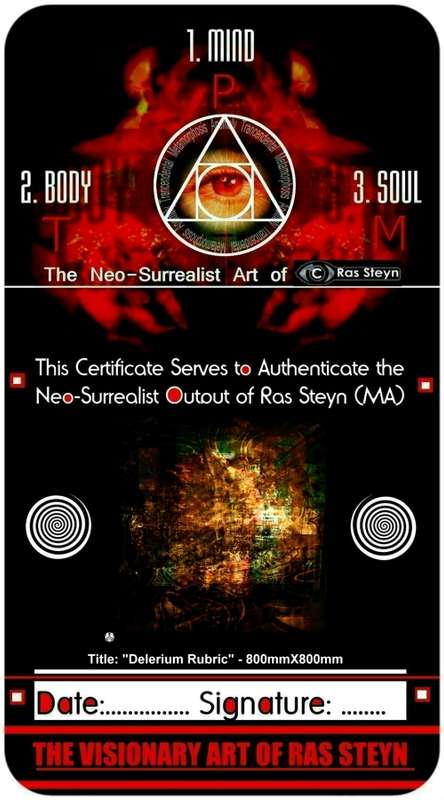 Abstract Surrealism: `Delerium Rubric` by Surrealist Pioneer Ras Steyn (MFA) - Single Edition 1MX1M