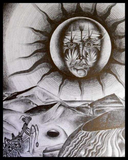 Original Work: `The Sun Eater`s Day Off` by Ras Steyn - 2Band3B Lead Pencil Drawing - Mounted/Signed