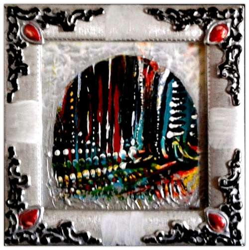 `The Lawnmower Effect` by Surrealist Pioneer Ras Steyn - 100mm x 100mm Miniature Acrylic Painting *1