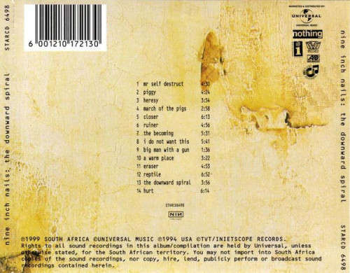 NIN: the Downward Spiral - 1999 - South Africa - INIETSCOPE Records STARCD 6498 Excellent Cond+