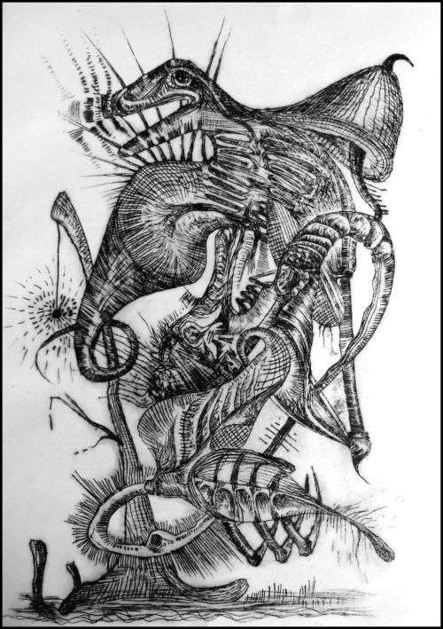 Surrealism: `Botanical Booby-Trap` by Surrealist Pioneer Ras Steyn [MAFA] - Original A5 Etching 3/3