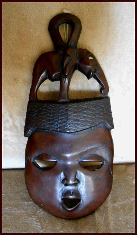 Namibian Ovambo Mask with Stylized Elephant Carved on its Head - Size: 250MM X 140MM
