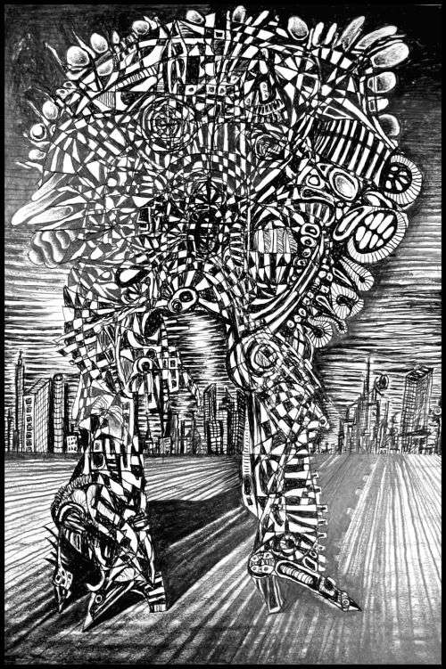 Original Art: `Ballistic Warrior` by Conceptual Surrealist Ras Steyn - Original Lead PencilDrawing