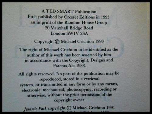 MICHAEL CRICHTON OMNIBUS: Jurassic Park and Congo - TEDSMART BOOKS - 1993 - Good Hardback*