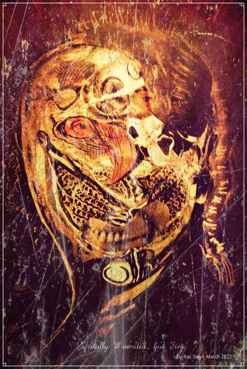 Pop Surrealism: `Fatally Wounded`Single Edition Canvas Print: 533MM X 800MM - by SA Artist Ras Steyn
