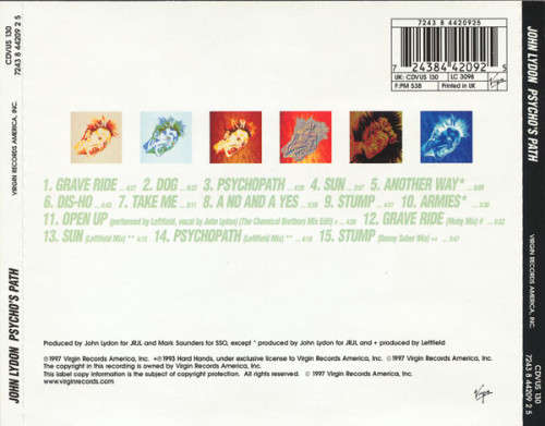 JOHN LYDON - Psycho`s Path - VIRGIN Records America - LC3098 - Printed in UK - Excellent Condition