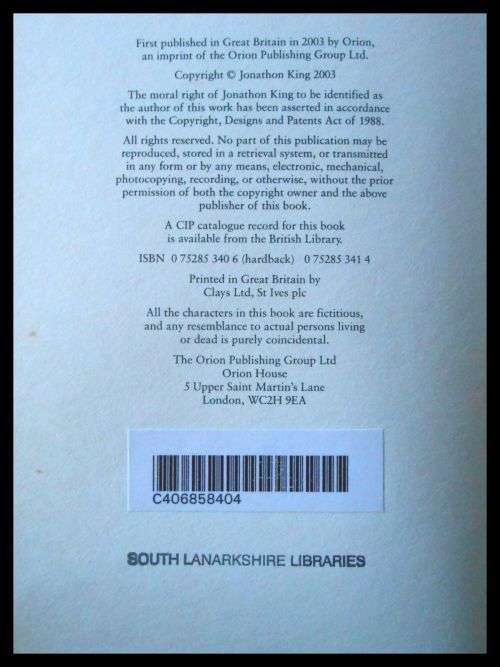 JONATHON KING - A Visible Darkness - Large Hardback - FIRST EDITION - UK - 2003 - ORION - VG*
