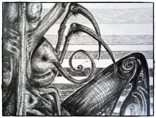 Original Art by SA Surrealist Ras Steyn Lead Drawing `Insectness` as a psychological disorder` SALE!