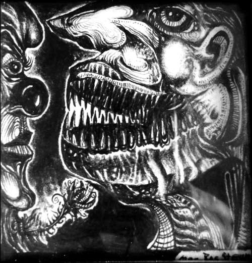 Original Art: `Sharky`s Night` by SA Surrealist Ras Steyn - 2B Lead Pencil Miniature 10cm X 10cm