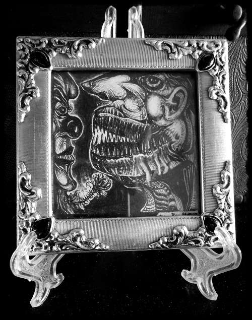 Original Art: `Sharky`s Night` by SA Surrealist Ras Steyn - 2B Lead Pencil Miniature 10cm X 10cm