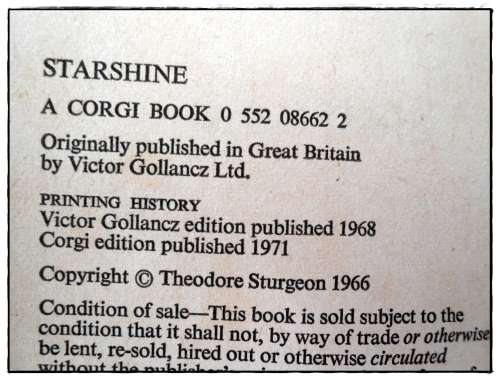 THEODORE STURGEON - Starshine - First CORGI Edition - 1971 - Vintage SF ***