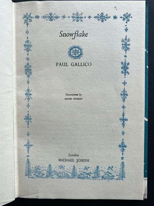 PAUL GALLICO - Snowflake - Good and Clean Hardcover (No Dustjacket) - Michael Joseph 1952 - UK