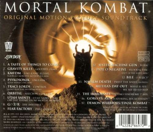 MORTAL KOMBAT - Original Motion Picture Soundtrack - 1995 - Disc and Booklet Good***