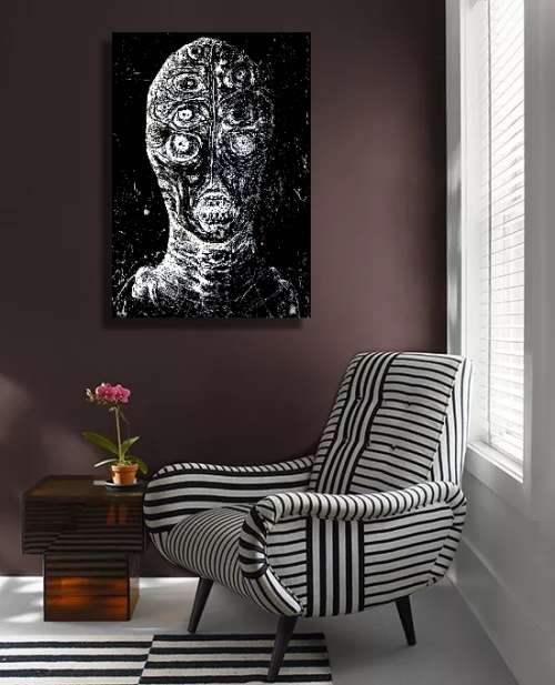 Title: `The Amphibian Namibian` by SA Artist Ras Steyn [MFA] - LARGE CANVAS MONOPRINT 1/2