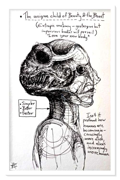 Original Art: `Humanised Beasty Boy` - An A5 Lead Pencil, Pen & Acrylic Drawing by Artist Ras Steyn