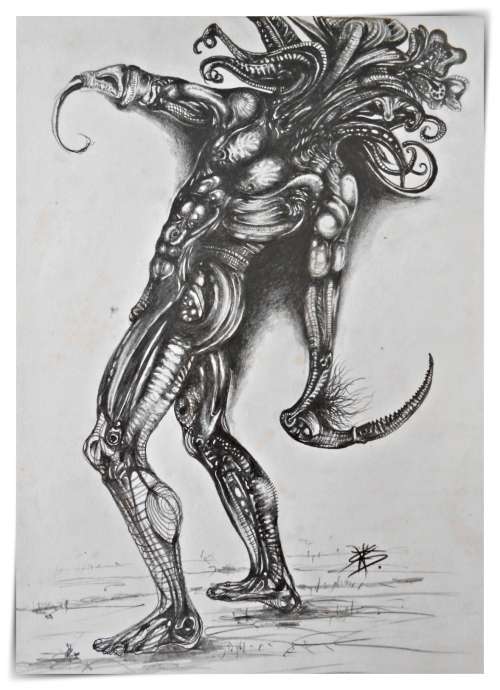 Original Art: Orchid Kouros by Surrealist Pioneer Ras Steyn - 210MM X 297MM - Lead Pencil*