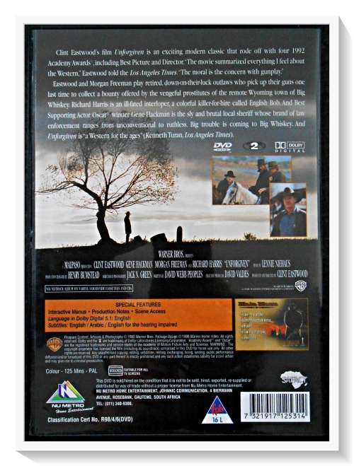 Unforgiven - GENRE: Western/Action - Classics - DVD - Disk & Cover in Excellent Condition*